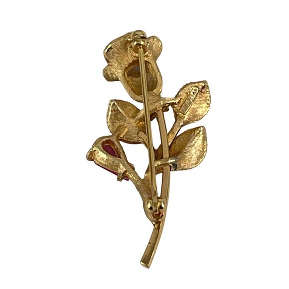 Avon Retro Gold Tone Rose Brooch With Pink Rhinestone Accent 2" - Picture 4 of 5